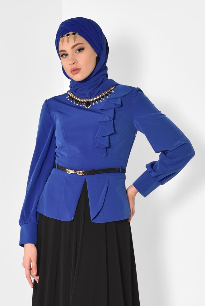 Vêtements hijab BLEU MARINE 3048 MİNİ BURBLE ELBİSE 38/44 - ALVİNA