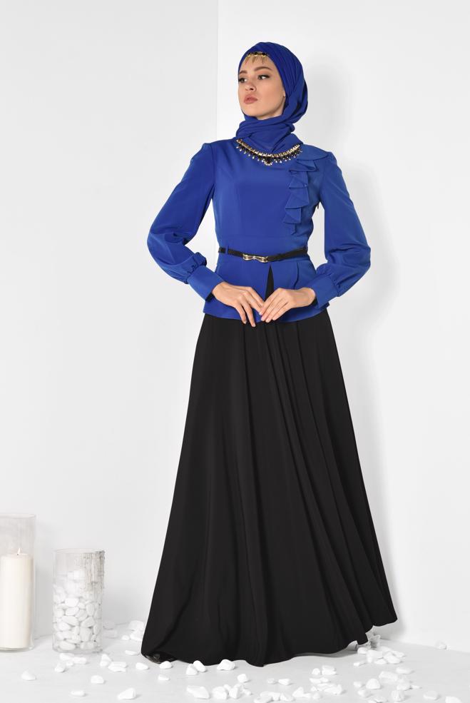 Vêtements hijab BLEU MARINE 3048 MİNİ BURBLE ELBİSE 38/44 - ALVİNA