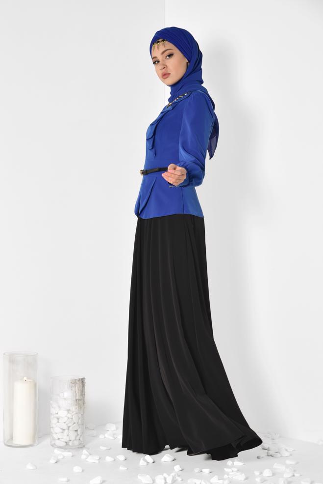 Vêtements hijab BLEU MARINE 3048 MİNİ BURBLE ELBİSE 38/44 - ALVİNA