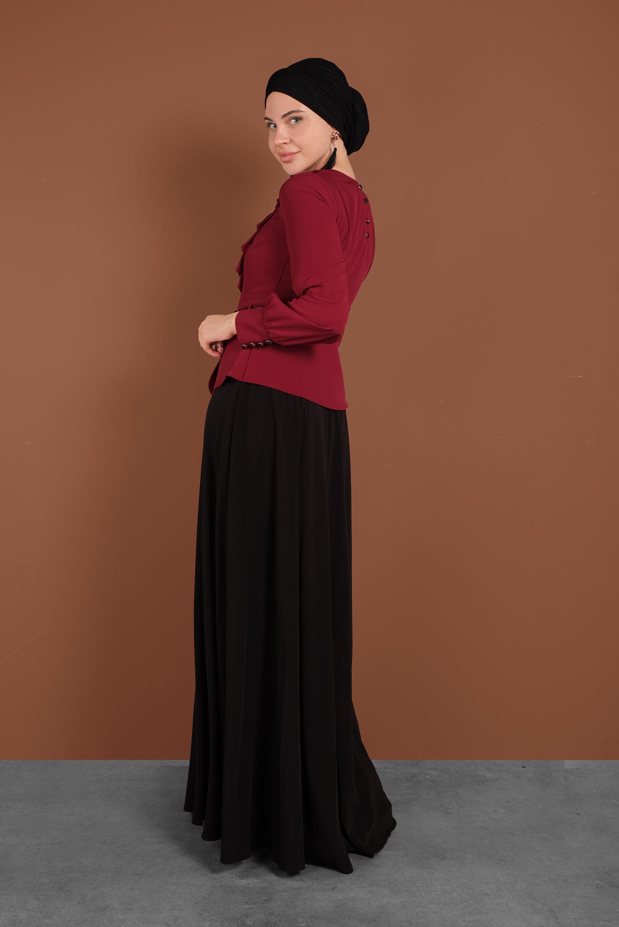 Hijab clothing CLARET RED 3048 MİNİ BURBLE ELBİSE 38/44
