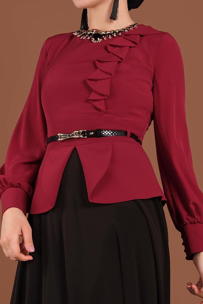 Hijab clothing CLARET RED 3048 MİNİ BURBLE ELBİSE 38/44 - ALVİNA