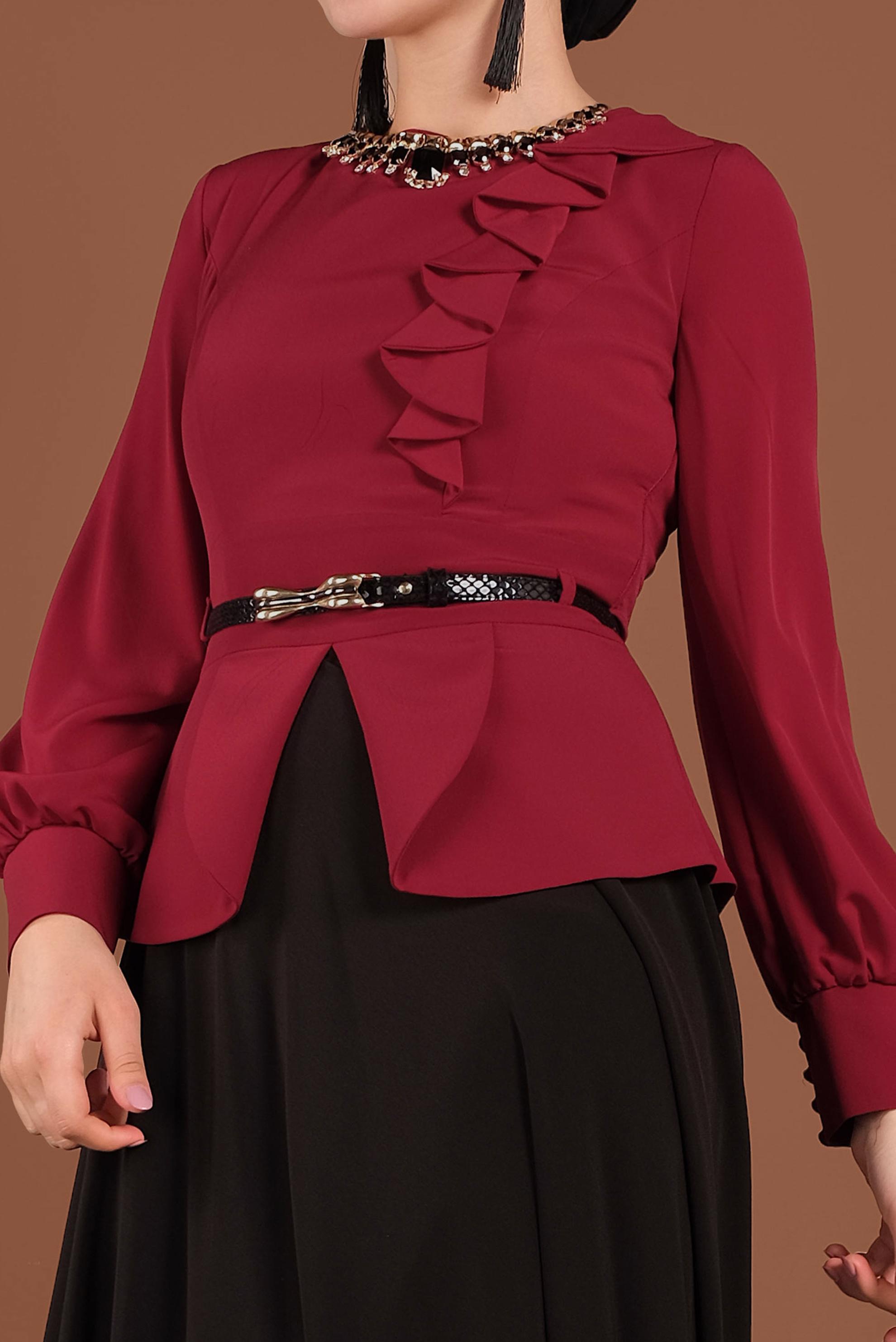 Hijab clothing CLARET RED 3048 MİNİ BURBLE ELBİSE 38/44