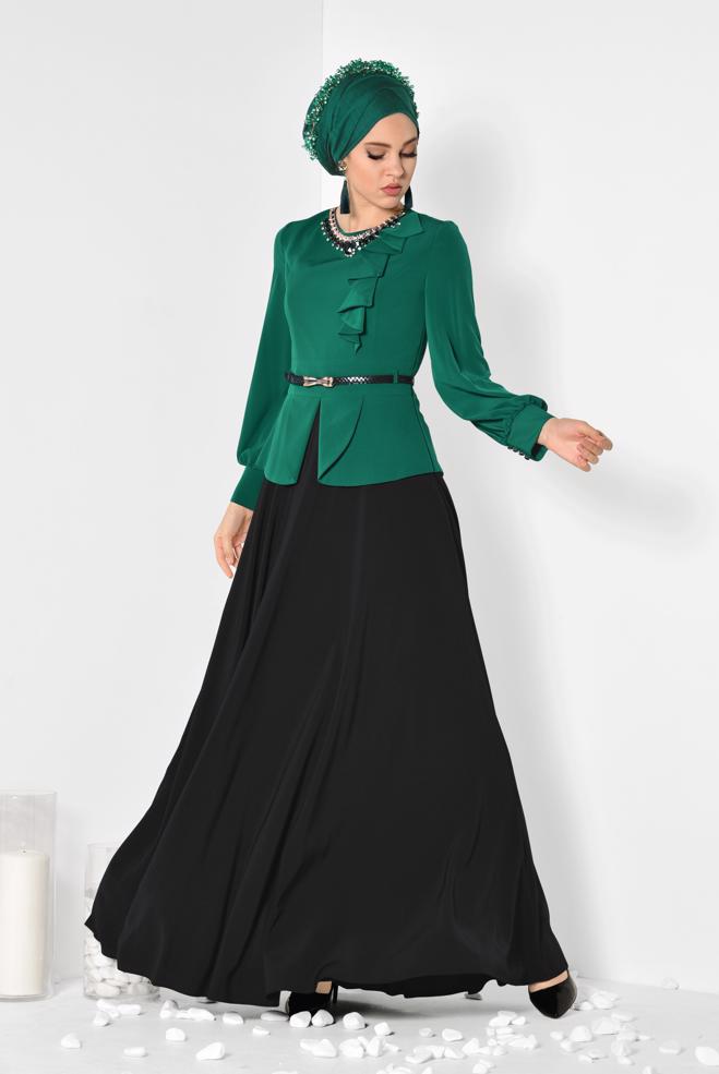 Vêtements hijab VERT 3048 MİNİ BURBLE ELBİSE 38/44 - ALVİNA