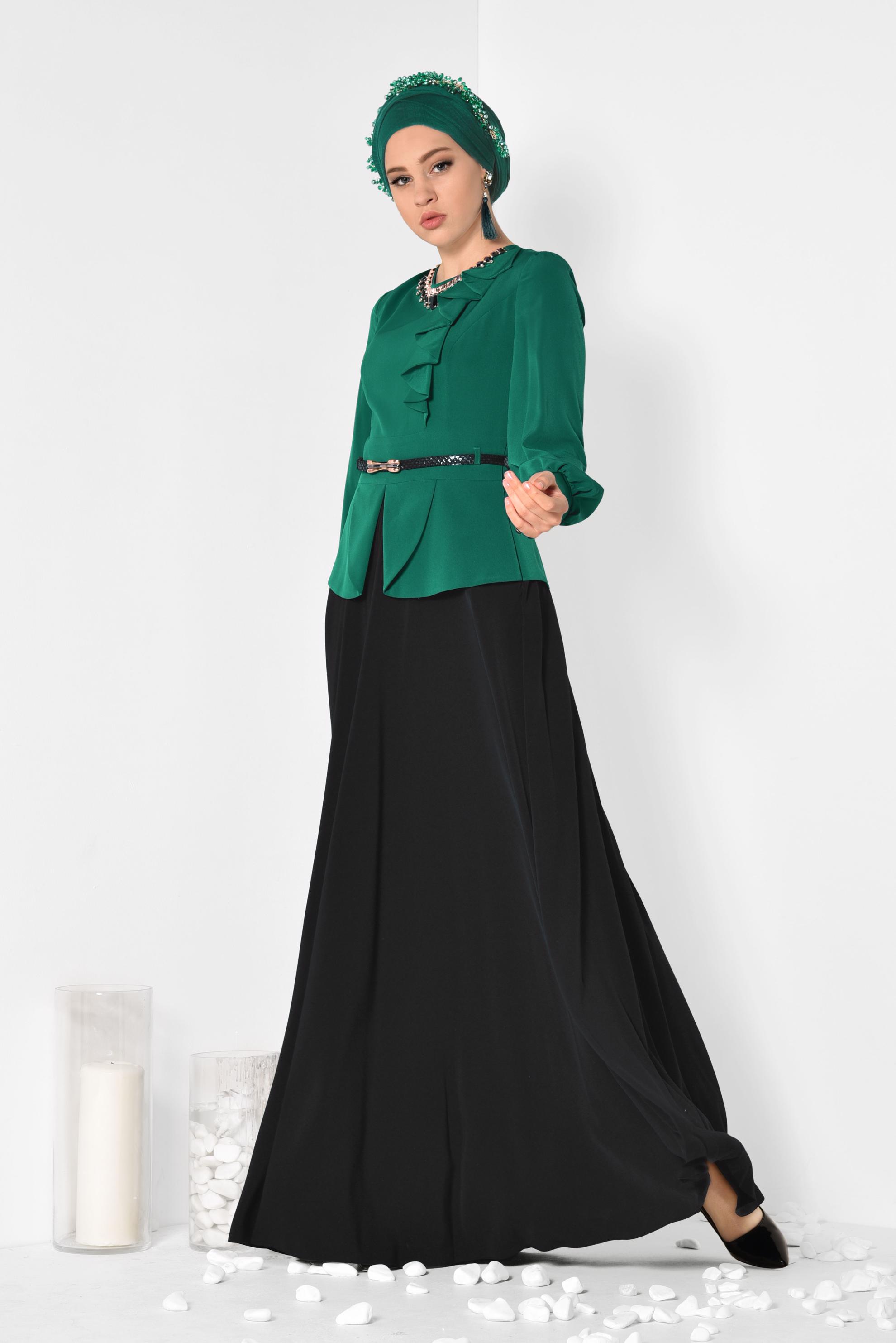 Hijab clothing GREEN 3048 MİNİ BURBLE ELBİSE 38/44