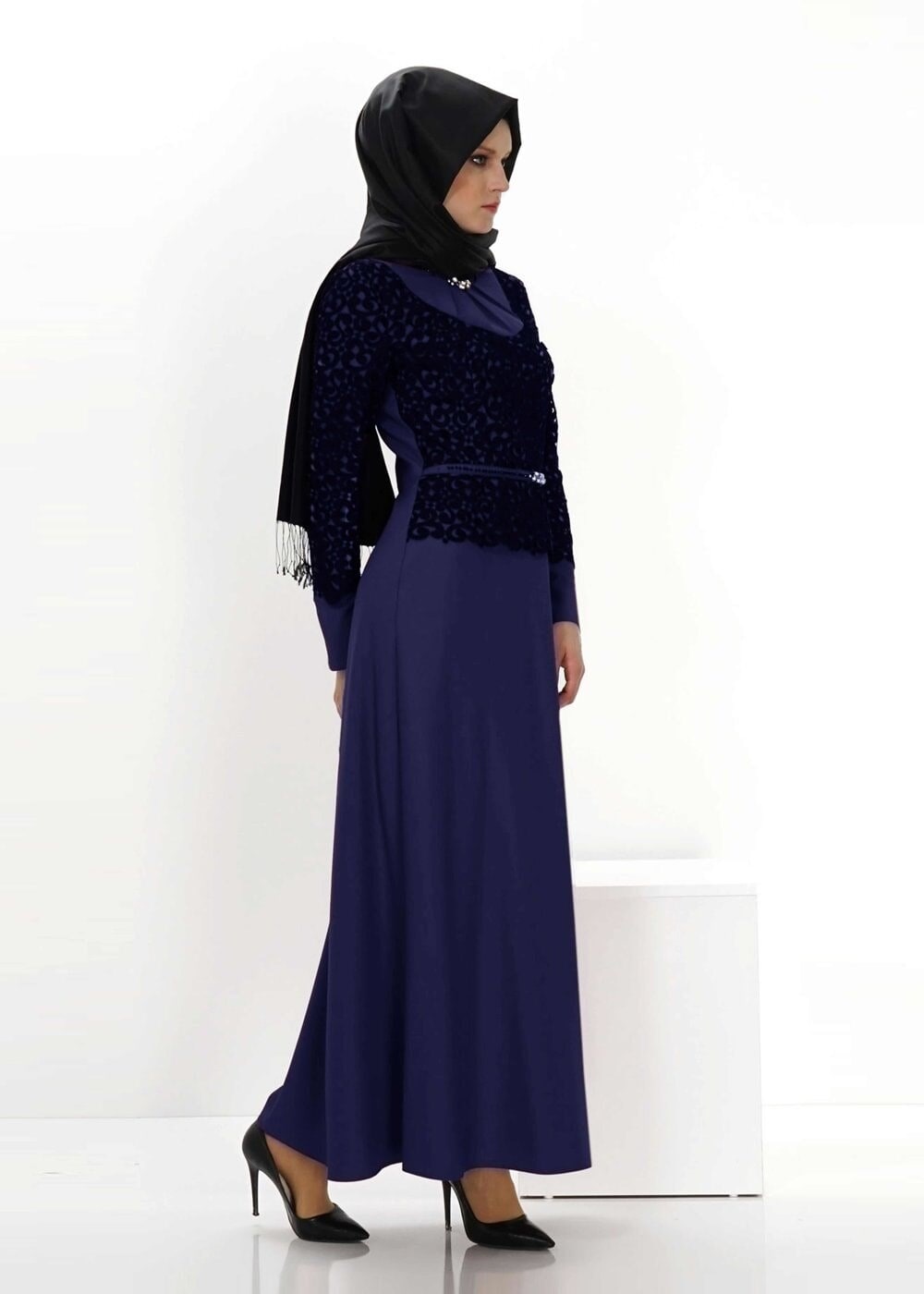Tesettür giyim LACİVERT 4305 WİNTER SİENA ELBİSE 38/46 TEK40