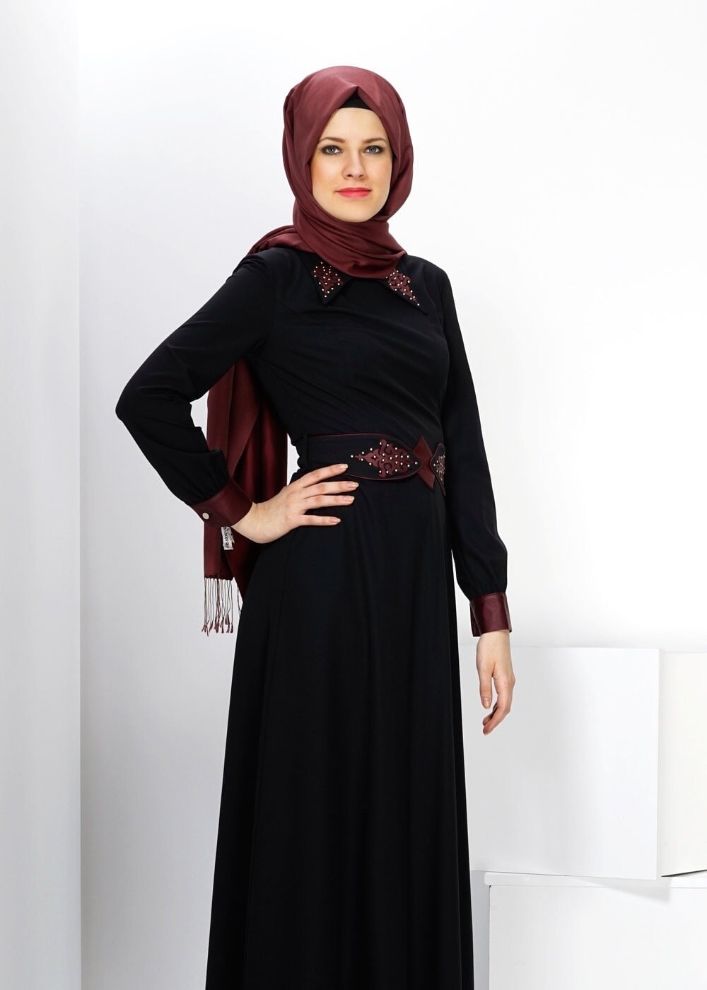 Tesettür giyim SİYAH 4306 RİDA 6973 ELBİSE 36/44 TEK38