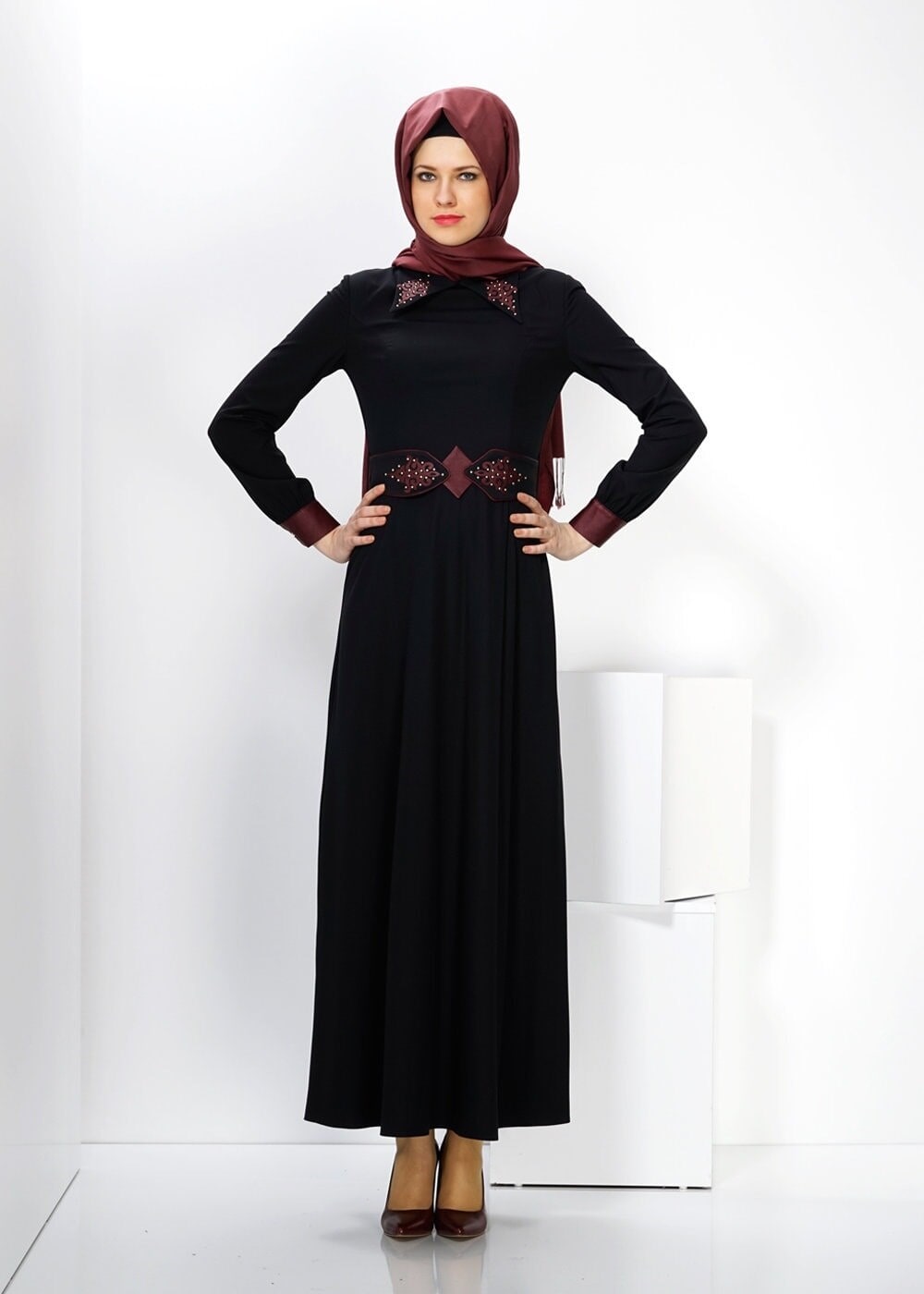 Tesettür giyim SİYAH 4306 RİDA 6973 ELBİSE 36/44 TEK38