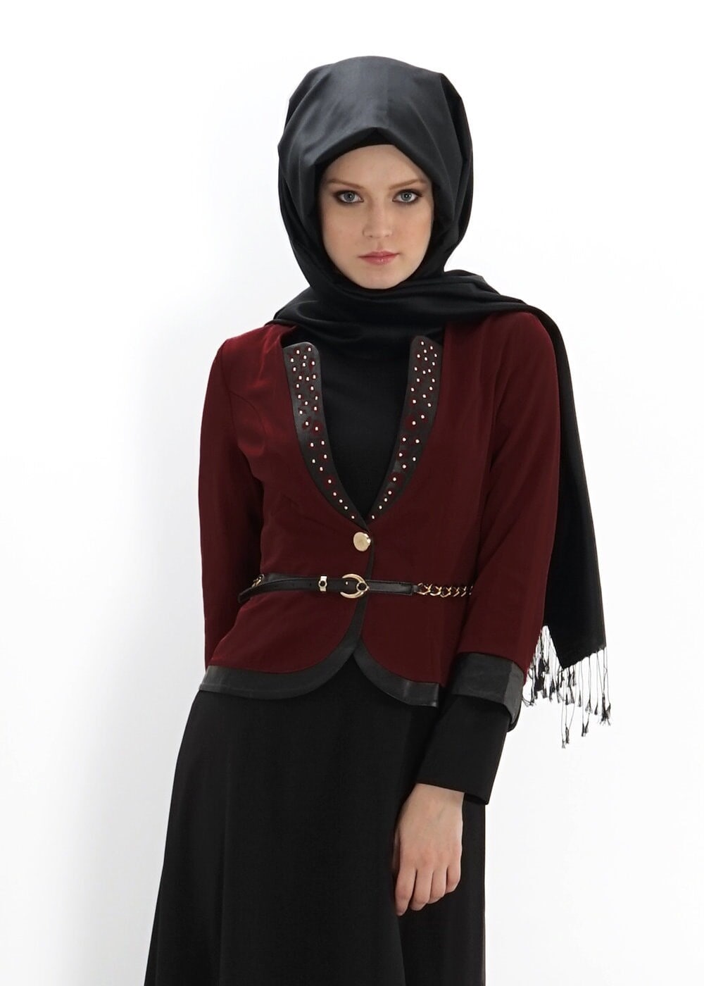 Tesettür giyim BORDO 4307 ADİNA 7310  2Lİ ELBİSE 38/46