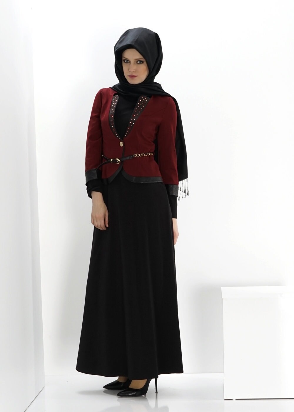 Tesettür giyim BORDO 4307 ADİNA 7310  2Lİ ELBİSE 38/46