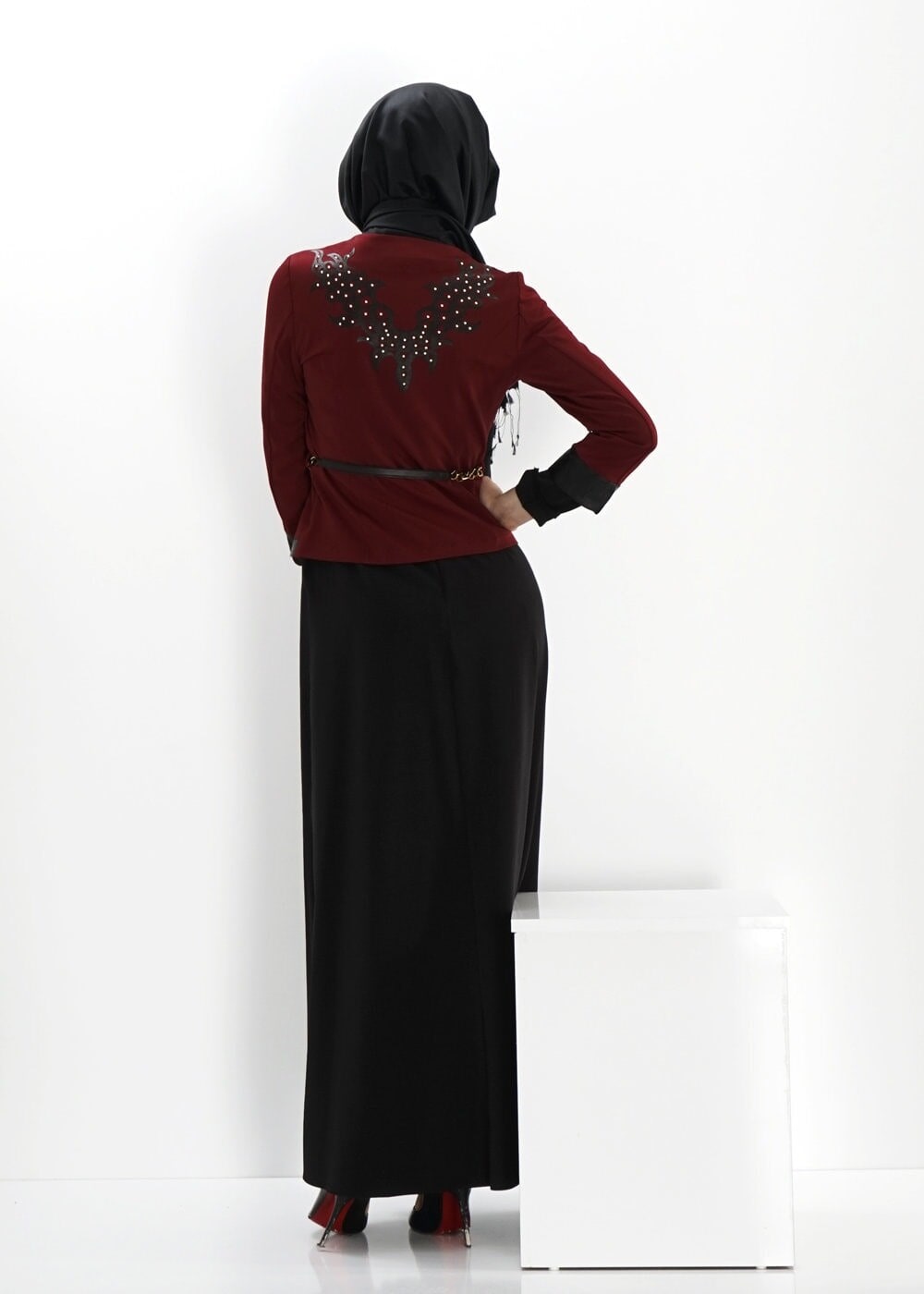 Tesettür giyim BORDO 4307 ADİNA 7310  2Lİ ELBİSE 38/46