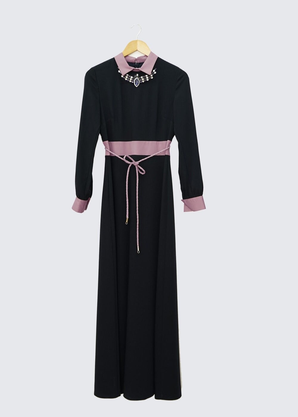 Tesettür giyim LACİVERT İKİ RENKLİ GÖMLEK YAKA ELBİSE 4312