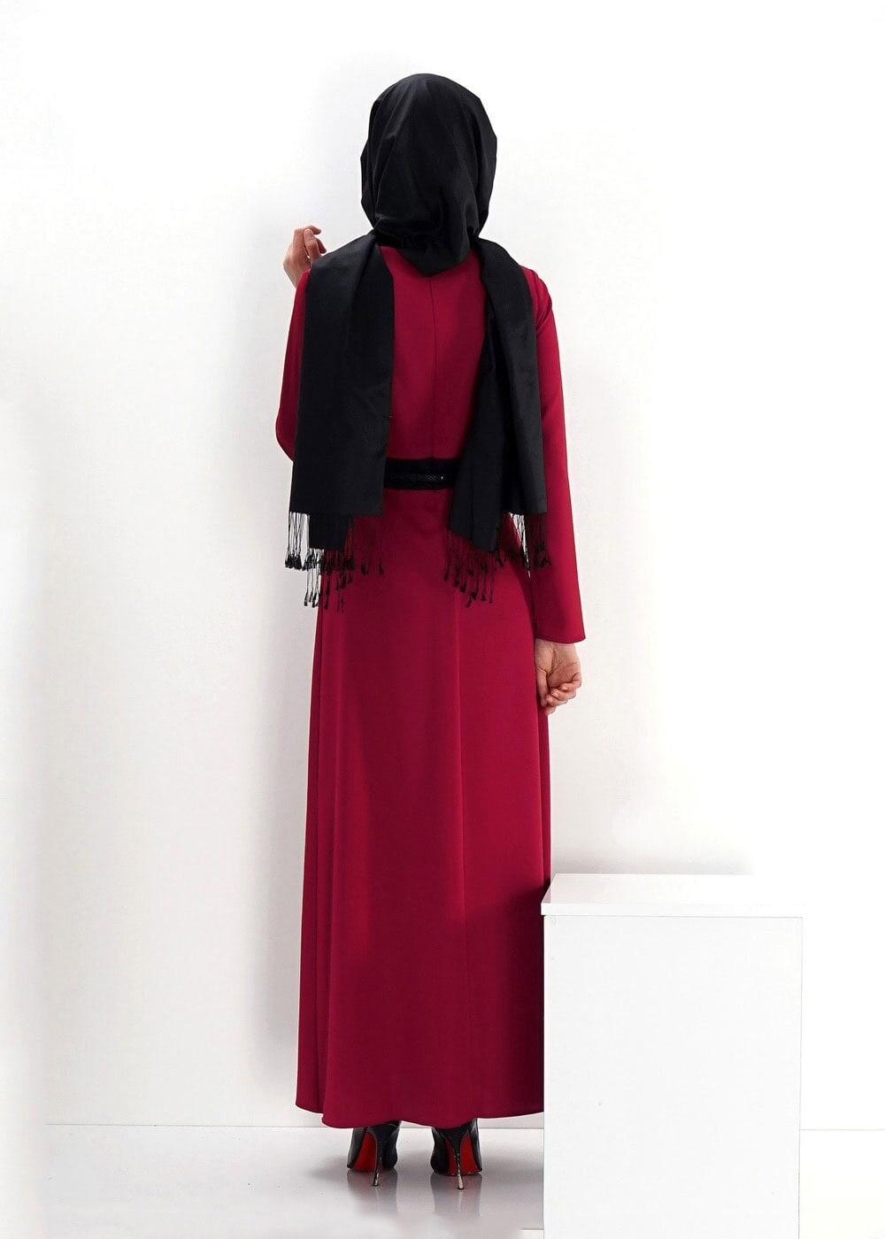 Tesettür giyim MÜRDÜM ŞERİT DETAYLI METAL KEMERLİ ELBİSE 4338