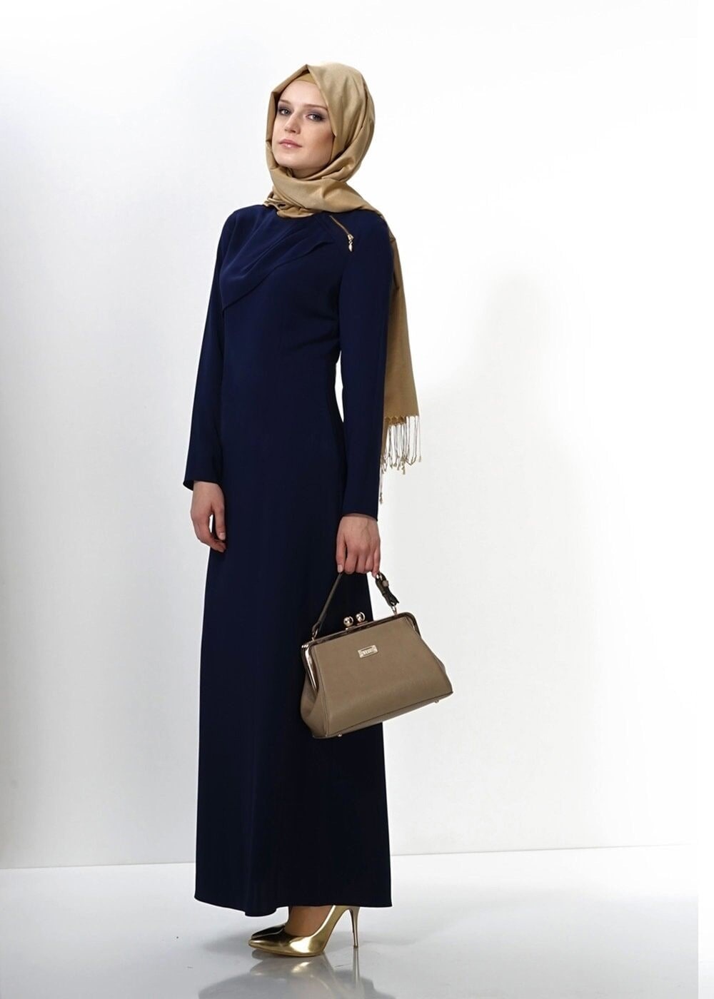 Tesettür giyim LACİVERT FERMUAR DETAYLI ELBİSE 4354 
