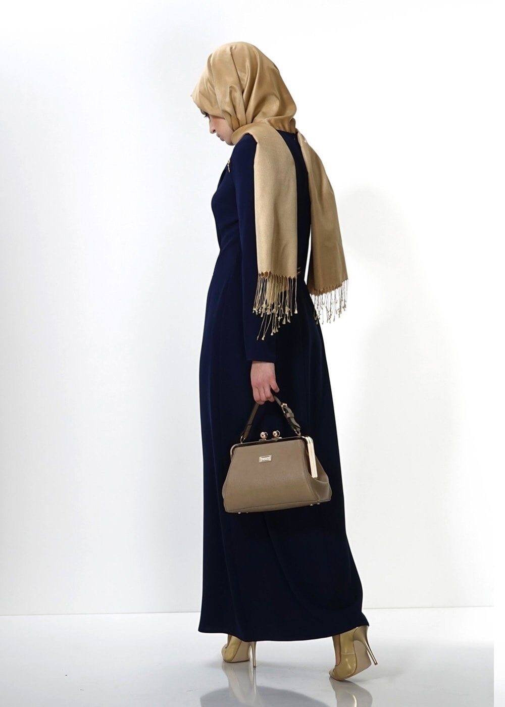 Tesettür giyim LACİVERT FERMUAR DETAYLI ELBİSE 4354 