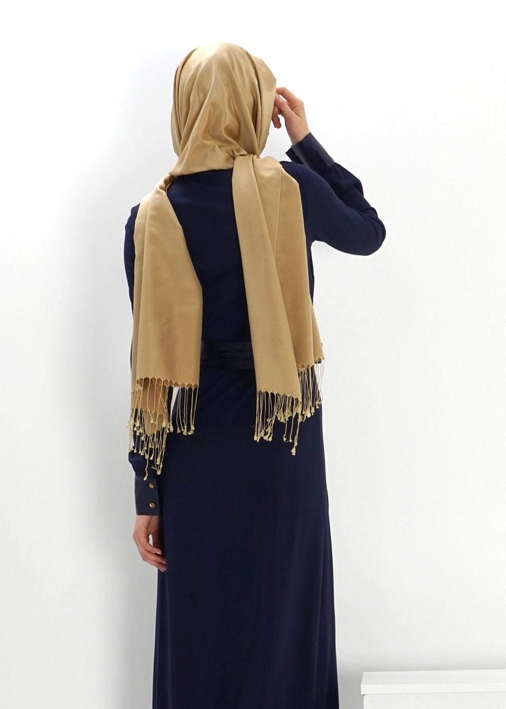 Tesettür giyim LACİVERT KUŞAKLI FERMUARLI ELBİSE 4360