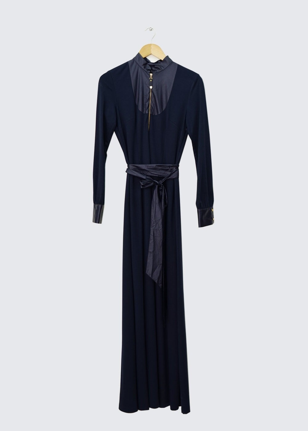 Tesettür giyim LACİVERT KUŞAKLI FERMUARLI ELBİSE 4360