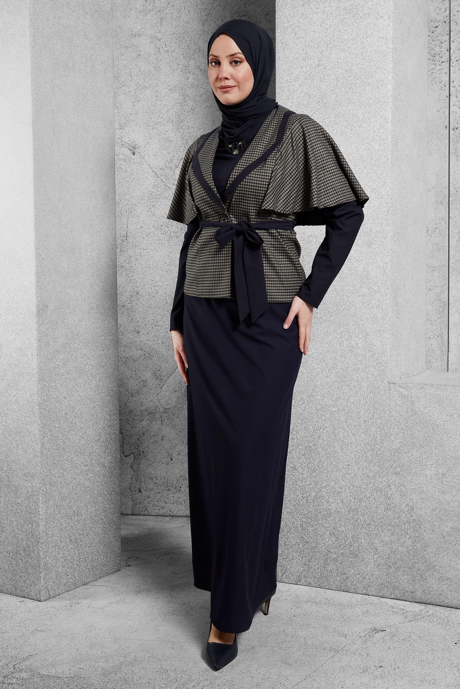 Vêtements hijab BLEU MARINE COSTUME ROBE CEINTURE 4363