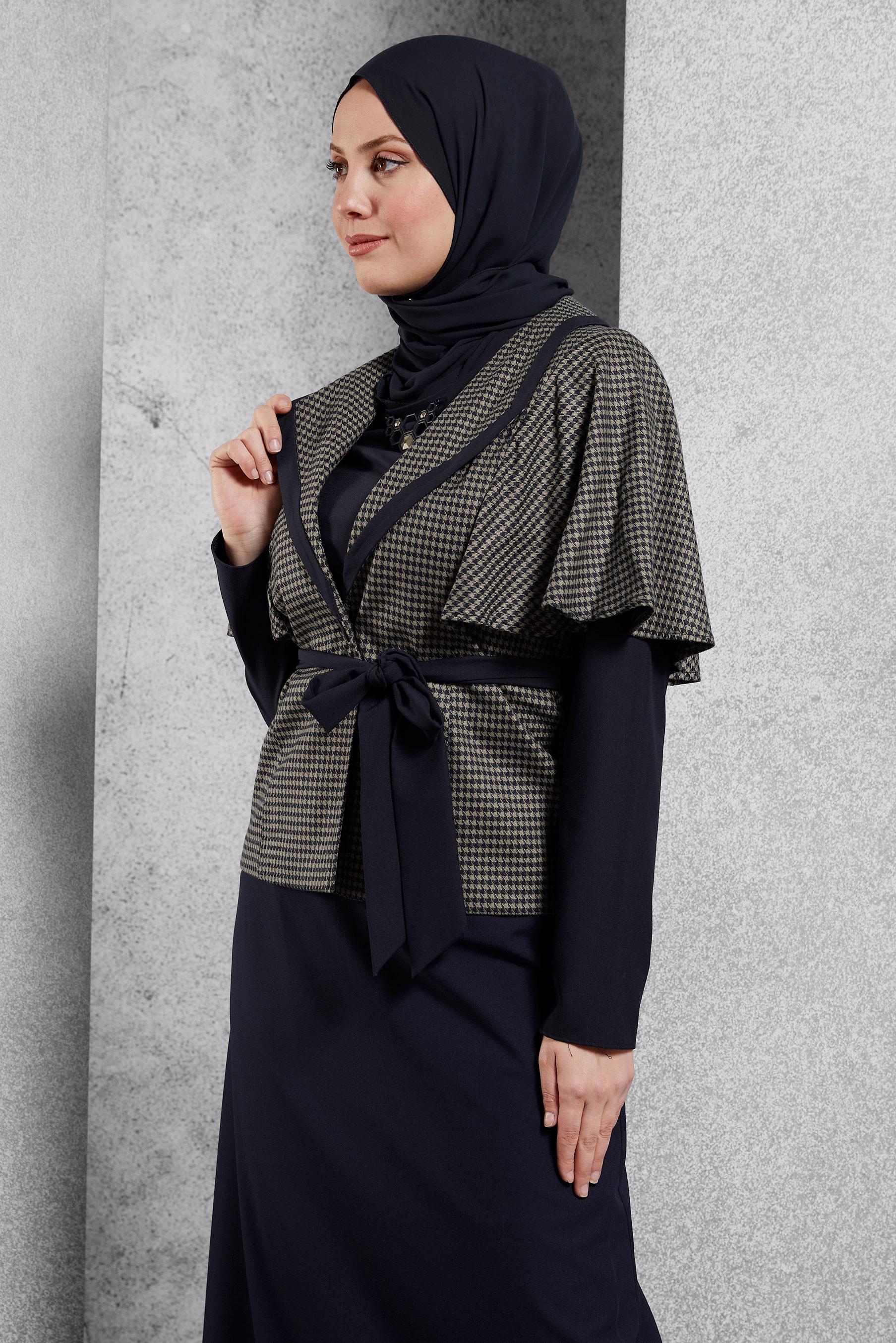 Vêtements hijab BLEU MARINE COSTUME ROBE CEINTURE 4363