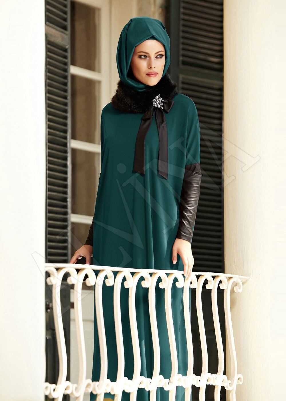 Tesettür giyim YEŞİL ELBİSE 4389