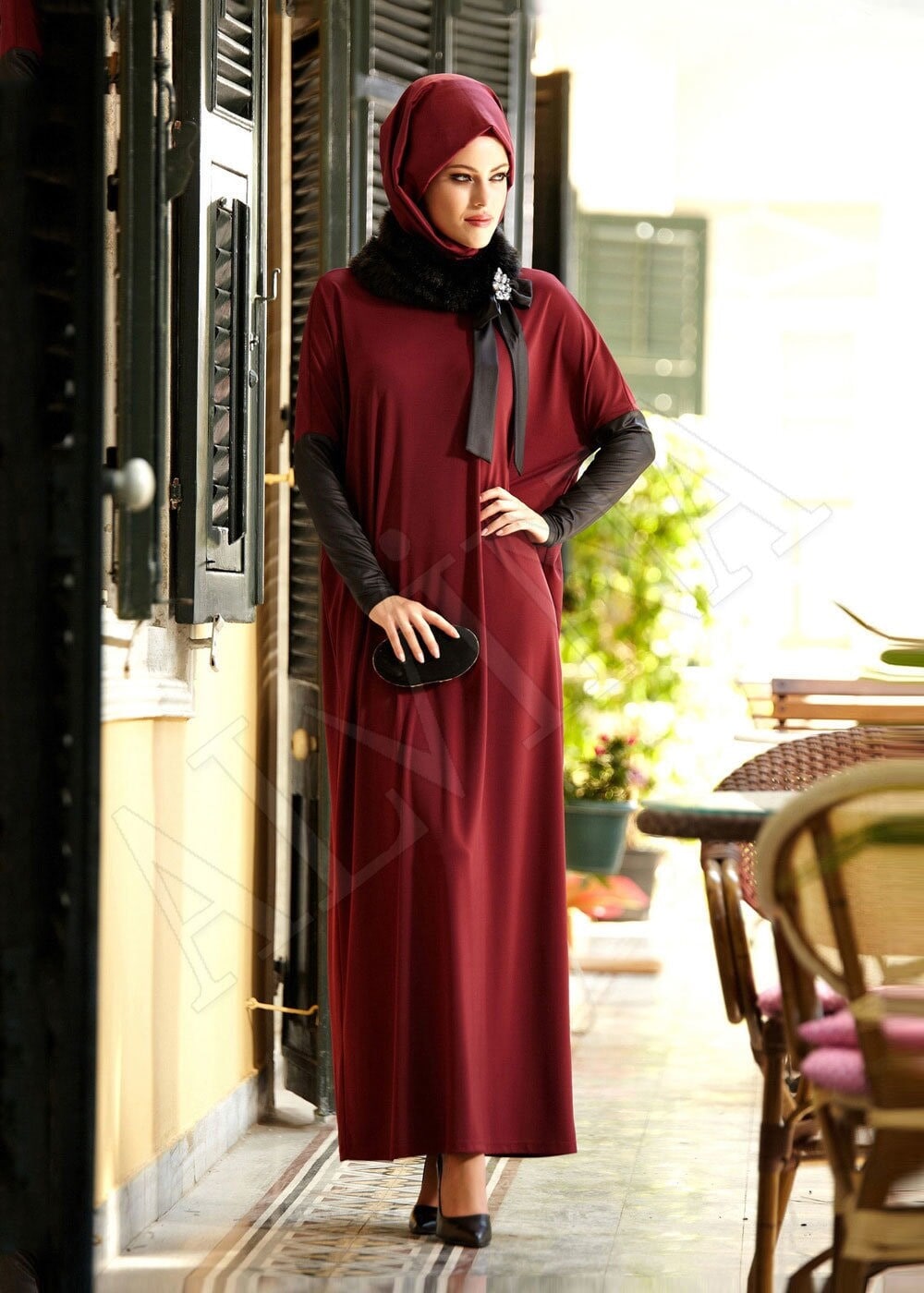 Tesettür giyim BORDO ELBİSE 4389