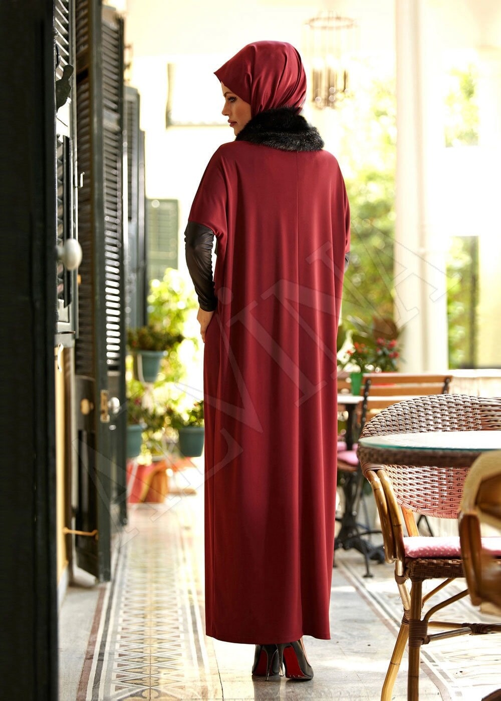 Tesettür giyim BORDO ELBİSE 4389