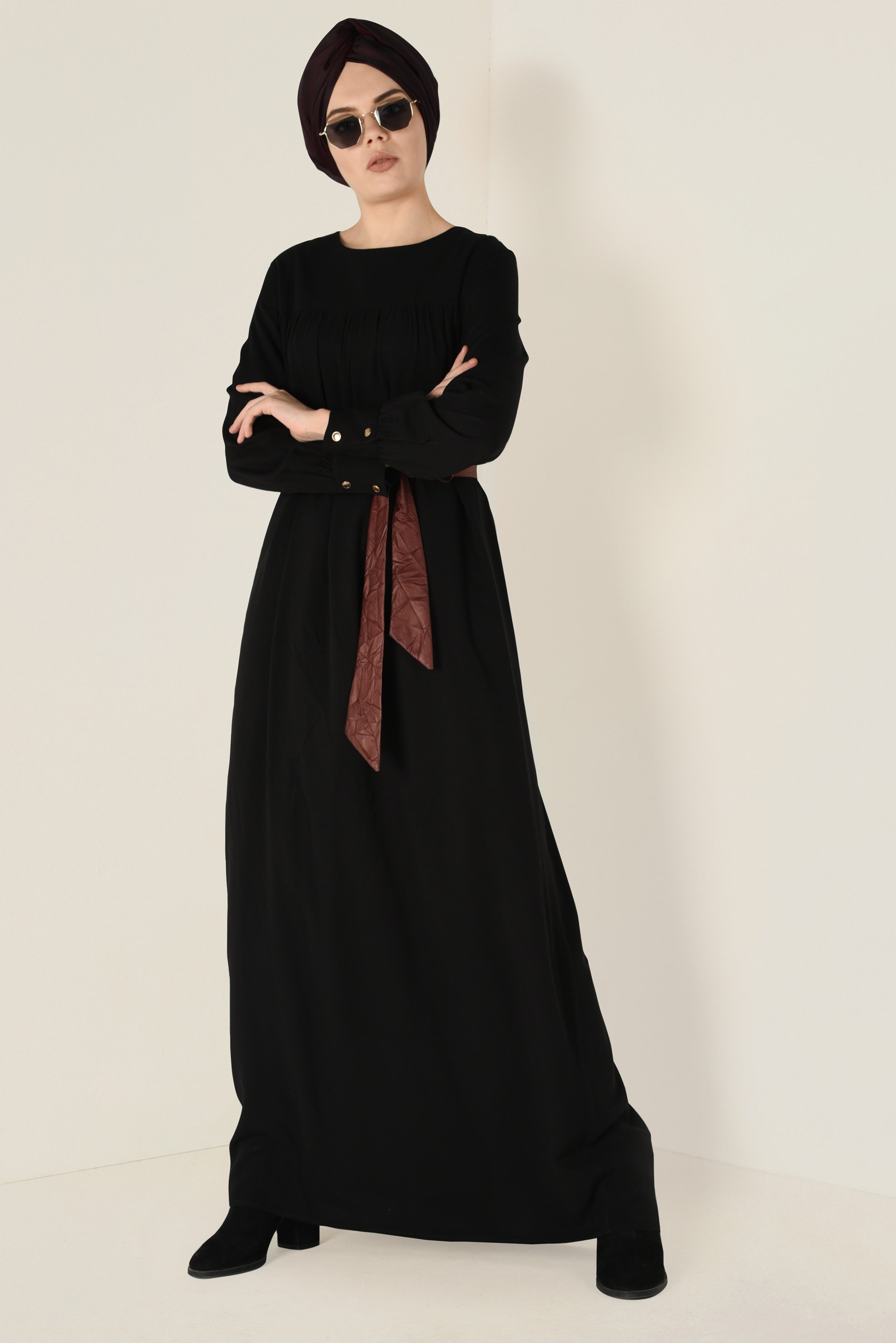 Tesettür giyim SİYAH 4406 MERLİS ELBİSE 38/44 TEK40