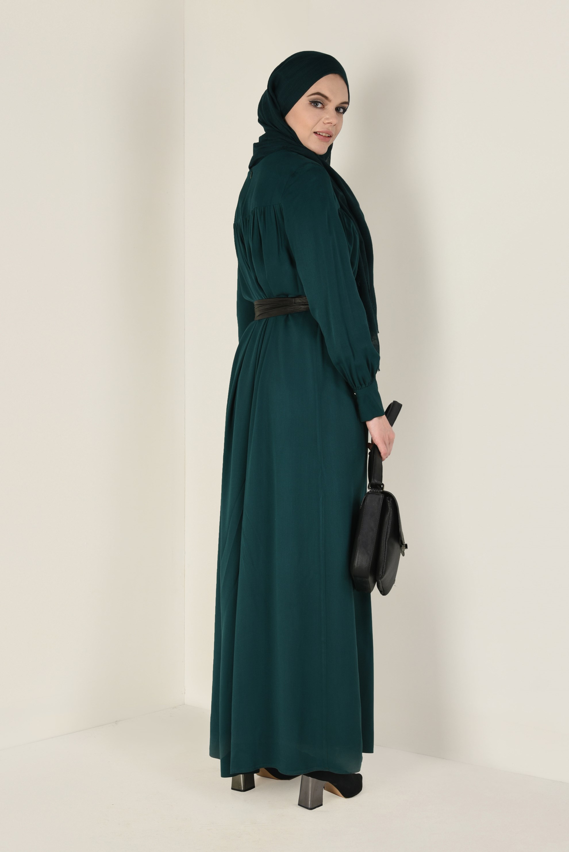 Tesettür giyim YEŞİL 4406 MERLİS ELBİSE 38/44 TEK40