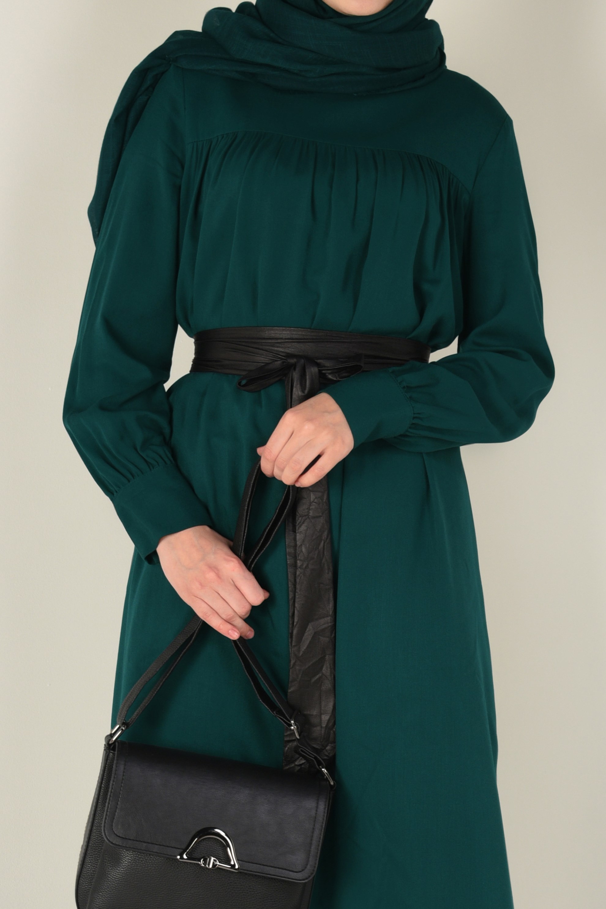 Tesettür giyim YEŞİL 4406 MERLİS ELBİSE 38/44 TEK40