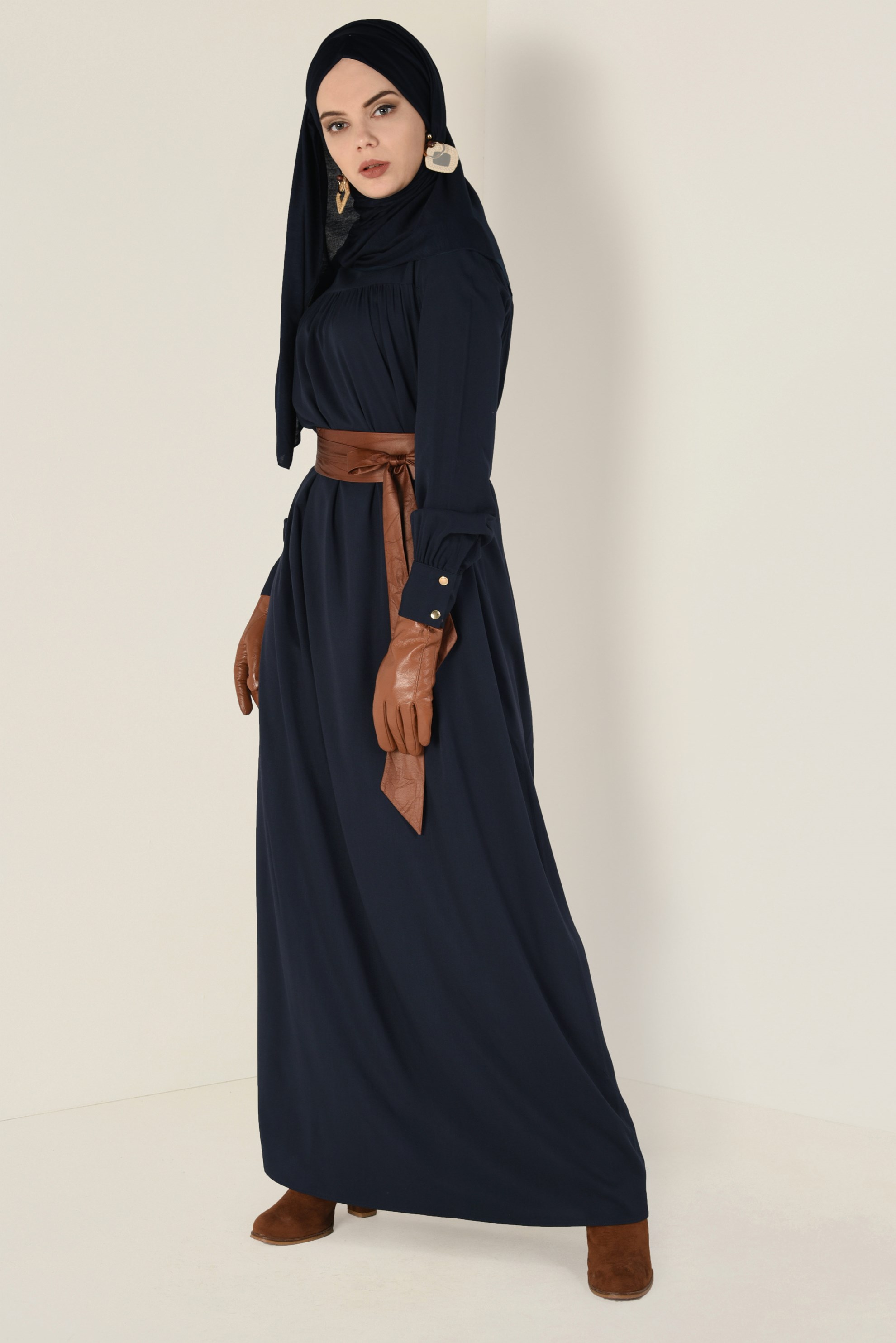 Tesettür giyim LACİVERT 4406 MERLİS ELBİSE 38/44 TEK40