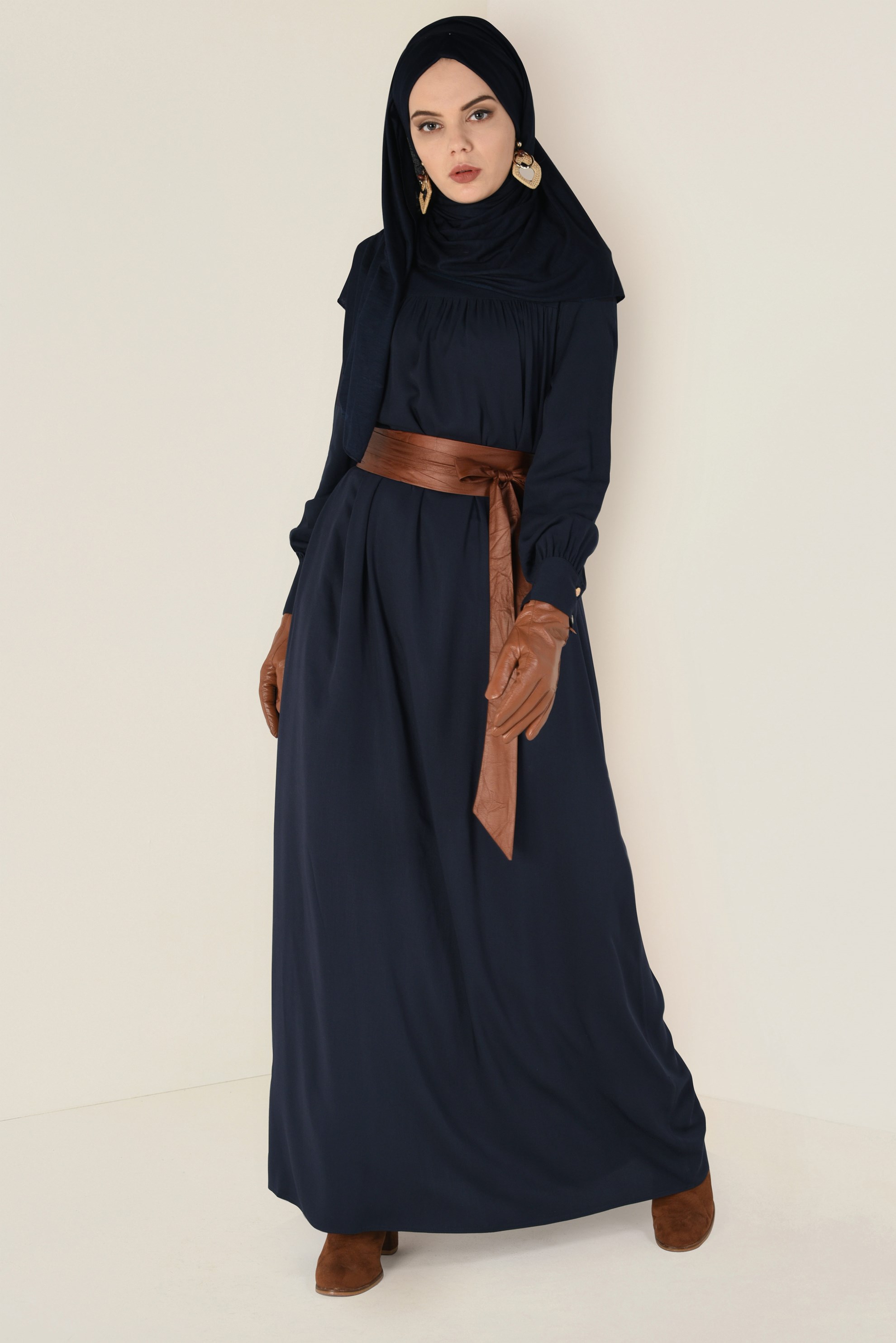 Tesettür giyim LACİVERT 4406 MERLİS ELBİSE 38/44 TEK40