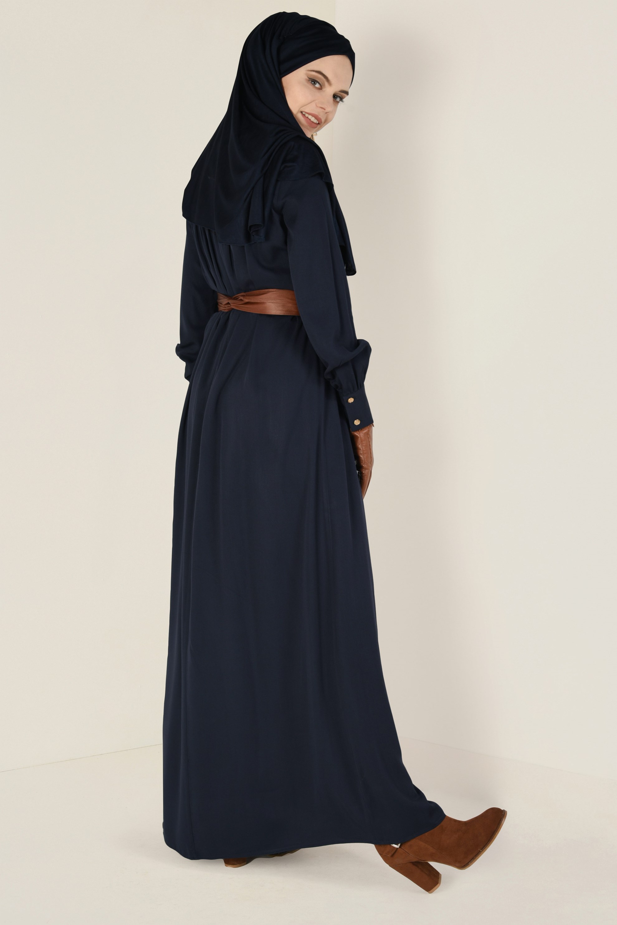 Tesettür giyim LACİVERT 4406 MERLİS ELBİSE 38/44 TEK40