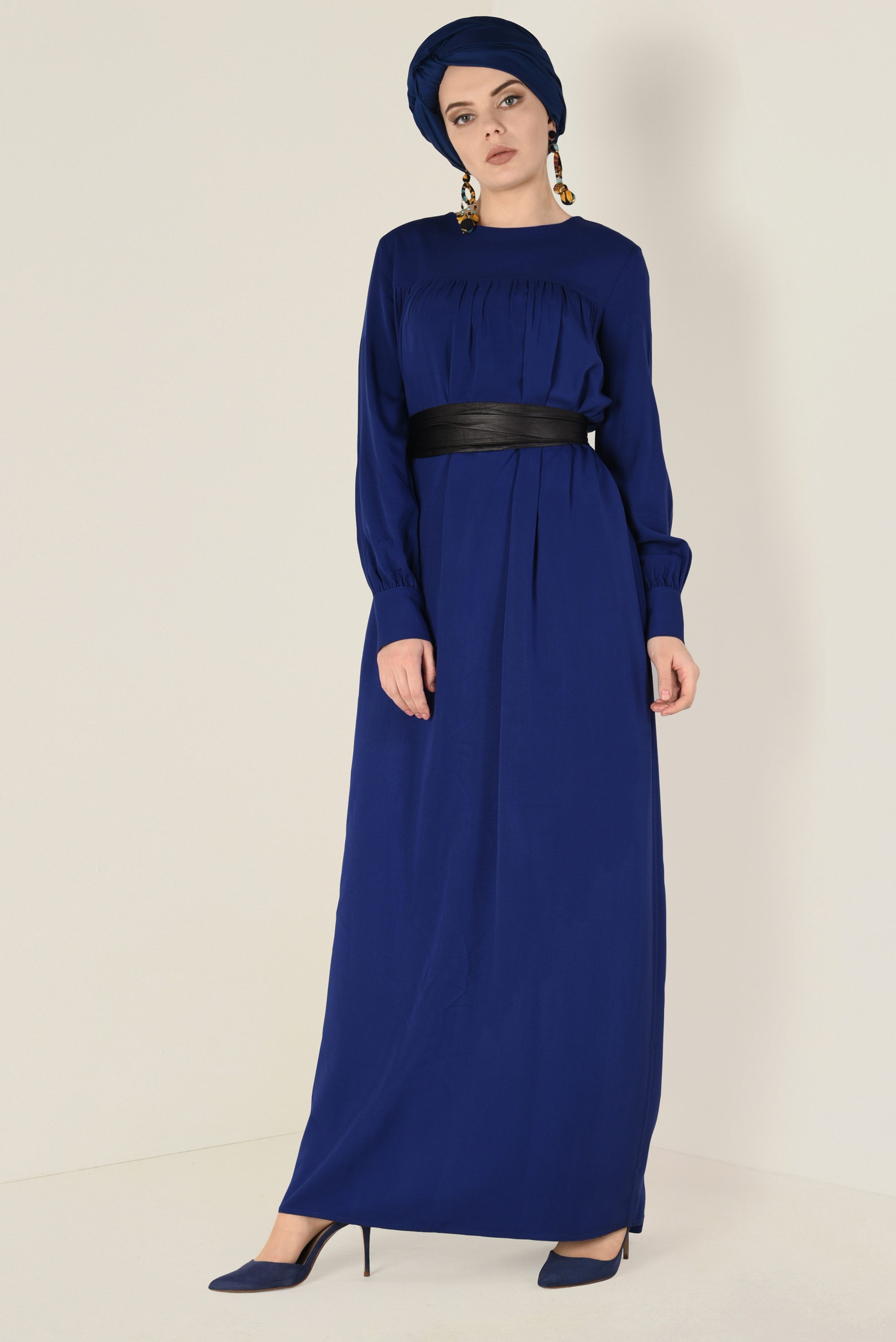 Tesettür giyim LACİVERT 4406 MERLİS ELBİSE 38/44 TEK40