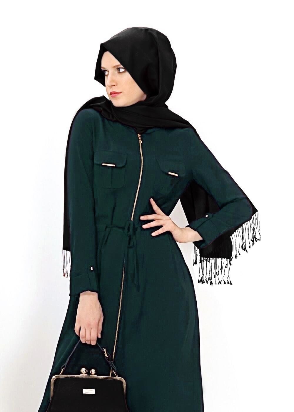 Tesettür giyim YEŞİL 4427 MERLİS ELBİSE 38/44 TEK40