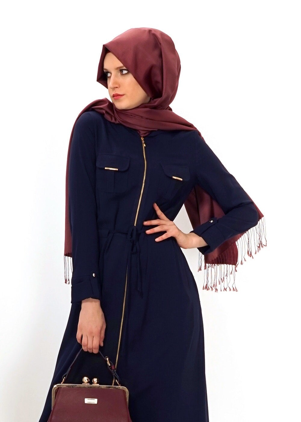 Tesettür giyim LACİVERT 4427 MERLİS ELBİSE 38/44 TEK40