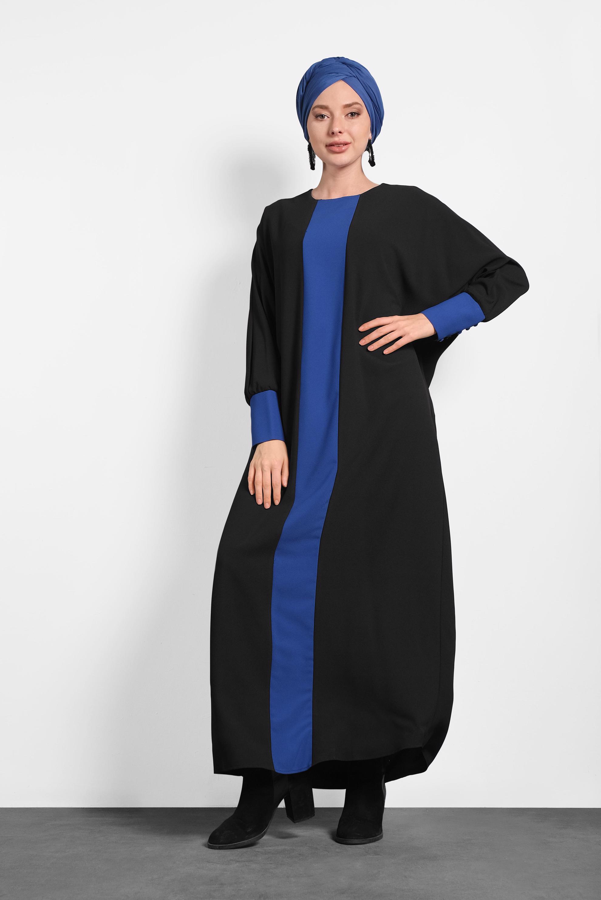 Tesettür giyim SİYAH ŞERİT DETAYLI SALAŞ ELBİSE 4442