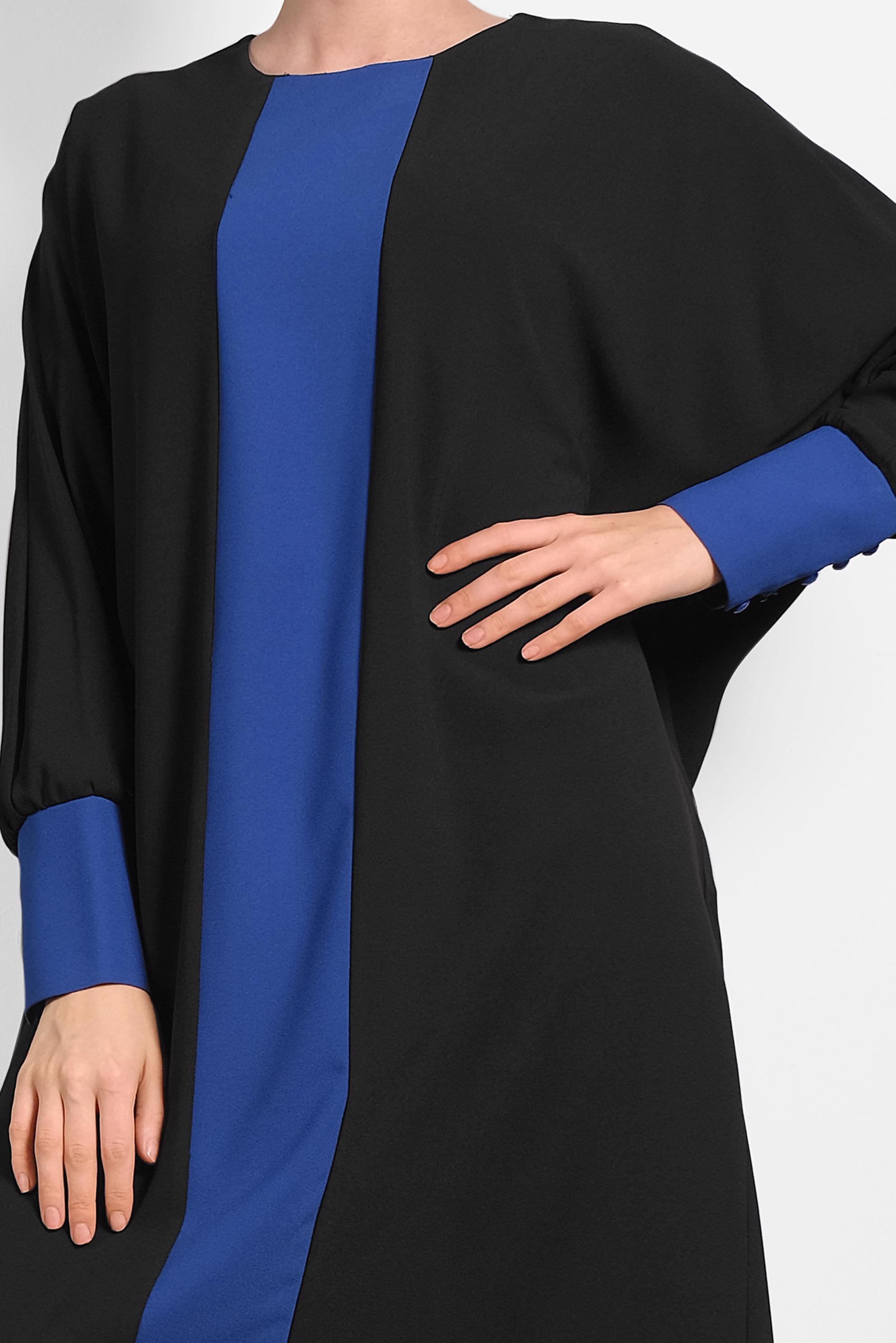 Tesettür giyim SİYAH ŞERİT DETAYLI SALAŞ ELBİSE 4442