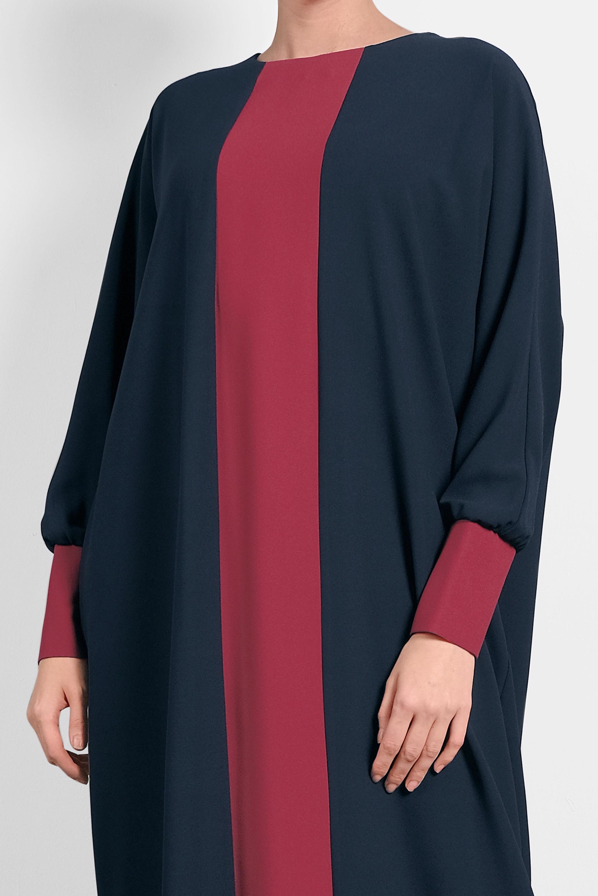 Tesettür giyim LACİVERT ŞERİT DETAYLI SALAŞ ELBİSE 4442