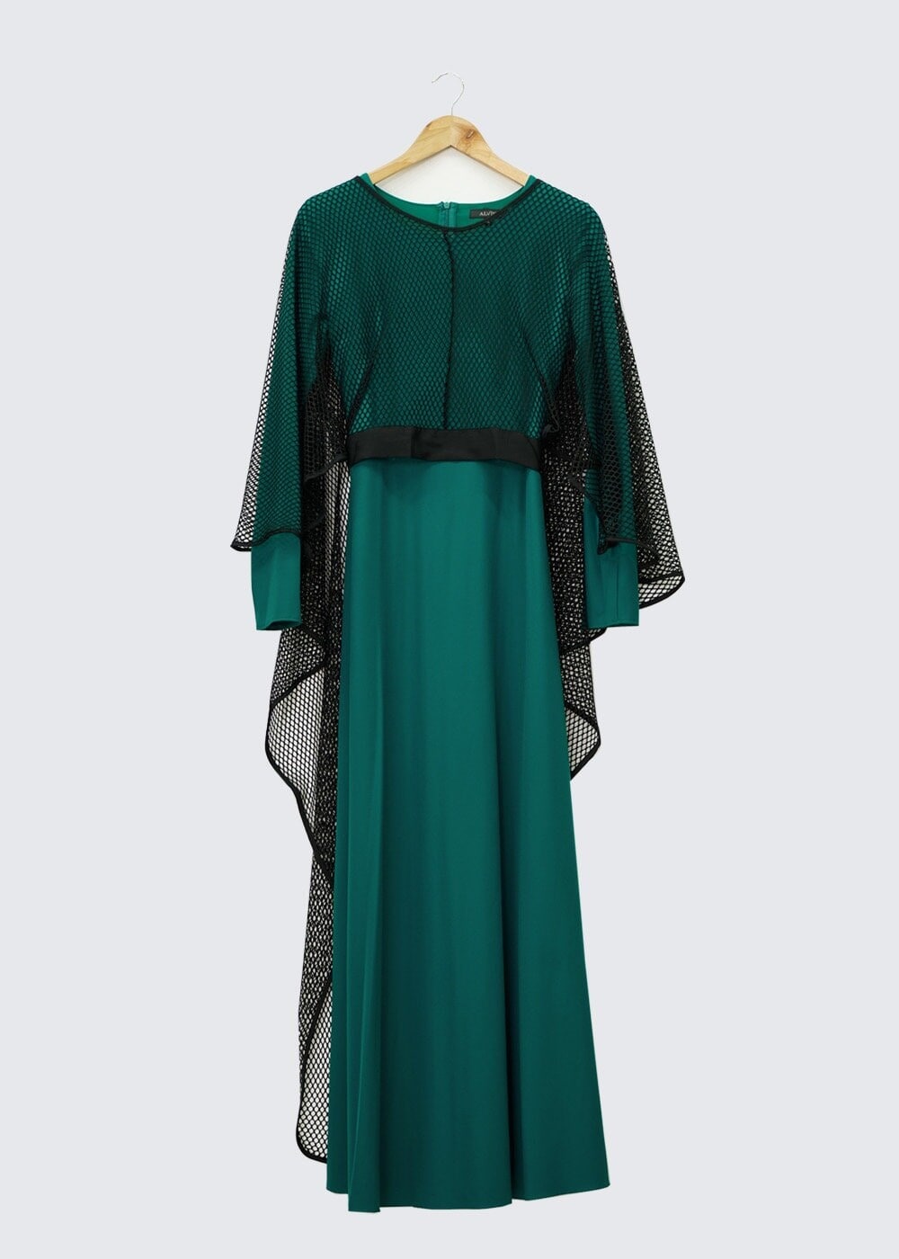 Tesettür giyim YEŞİL FİLE DETAYLI KUŞAKLI 2&prime;Lİ ELBİSE 4446 