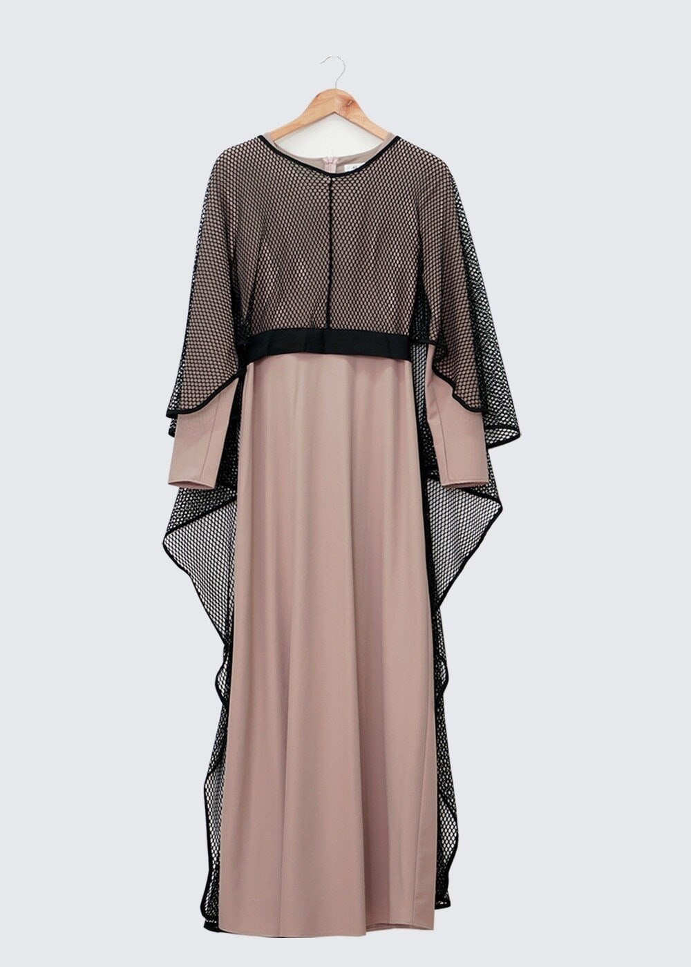 Tesettür giyim KAHVE FİLE DETAYLI KUŞAKLI 2&prime;Lİ ELBİSE 4446 