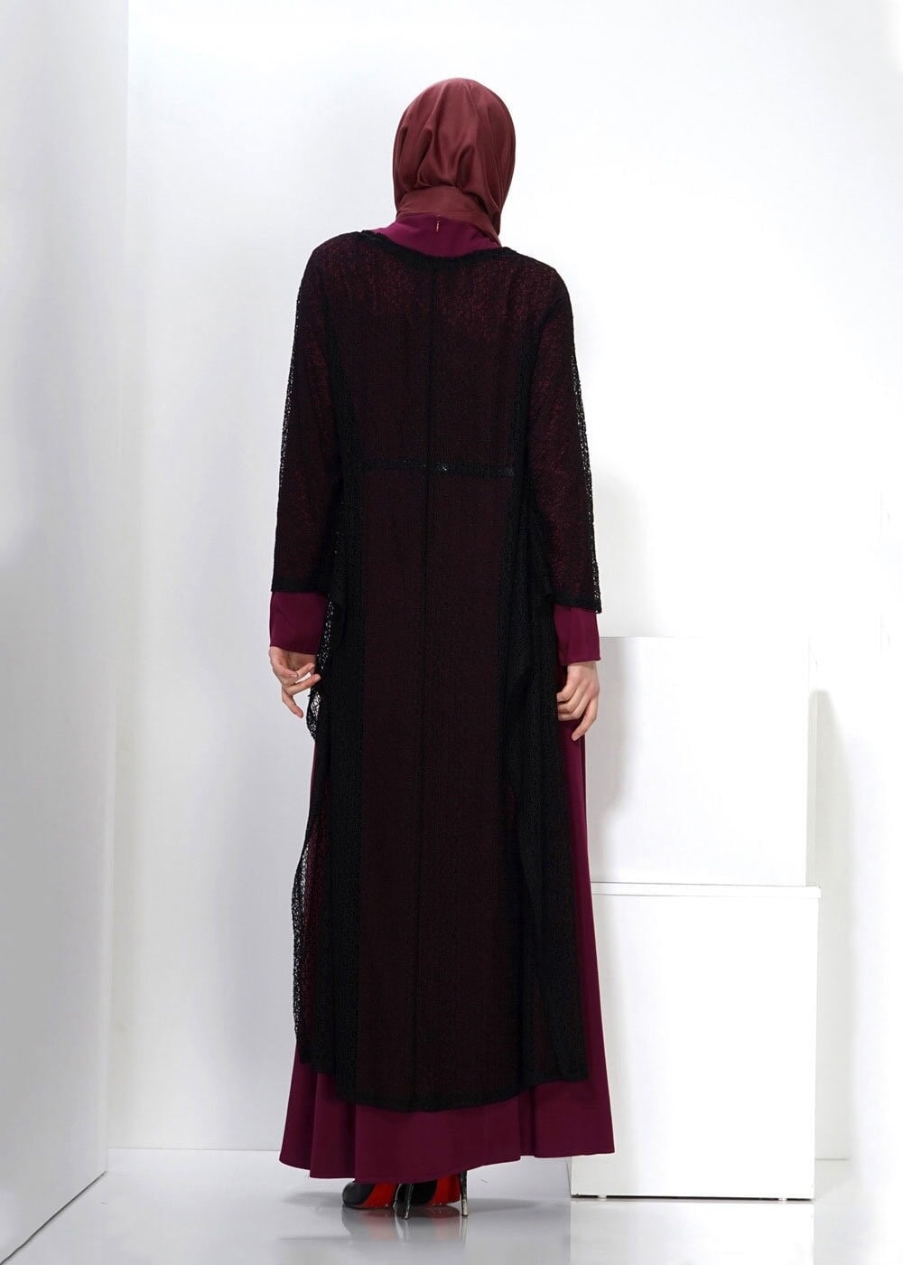 Tesettür giyim MÜRDÜM TÜL DETAYLI İKİLİ ELBİSE 4500