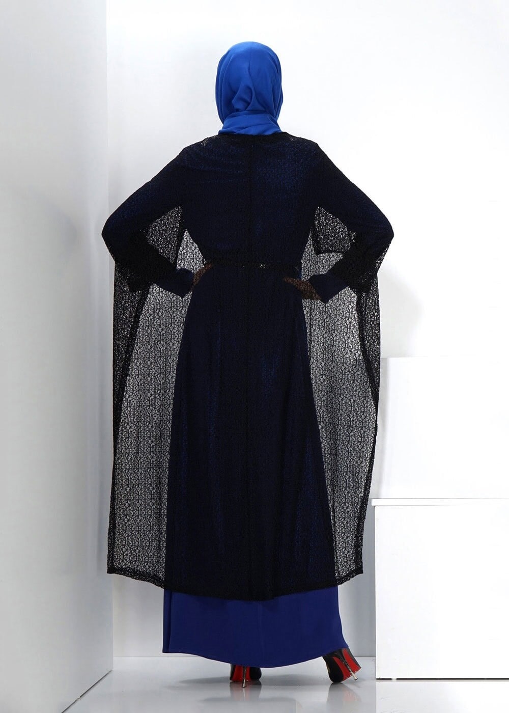 Tesettür giyim LACİVERT TÜL DETAYLI İKİLİ ELBİSE 4500