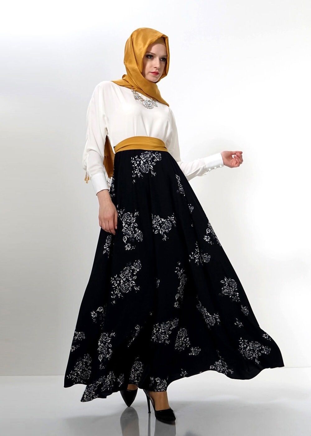 Tesettür giyim LACİVERT 4502 EMP. KREP 2069 ELBİSE 36/42(38-40)