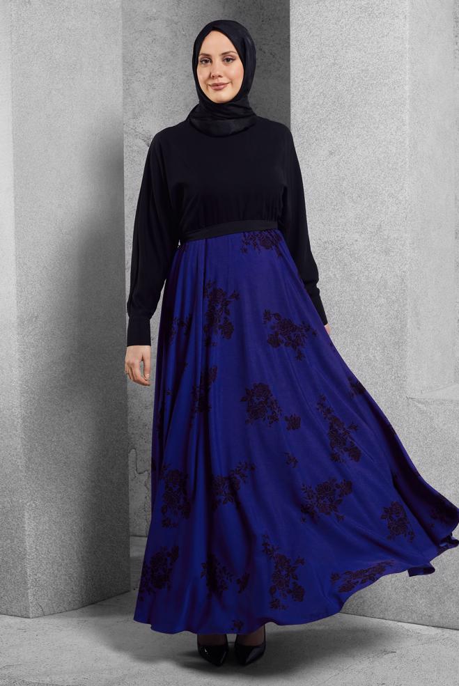 Tesettür giyim LACİVERT 4502 EMP. KREP 2069 ELBİSE 36/42(38-40) - ALVİNA