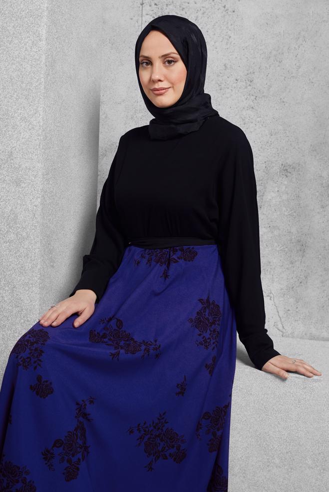 Tesettür giyim LACİVERT 4502 EMP. KREP 2069 ELBİSE 36/42(38-40) - ALVİNA