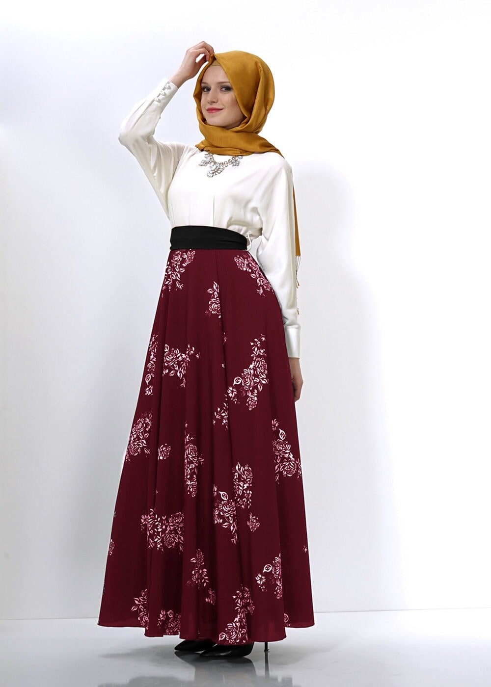 Tesettür giyim BORDO 4502 EMP. KREP 2069 ELBİSE 36/42(38-40)