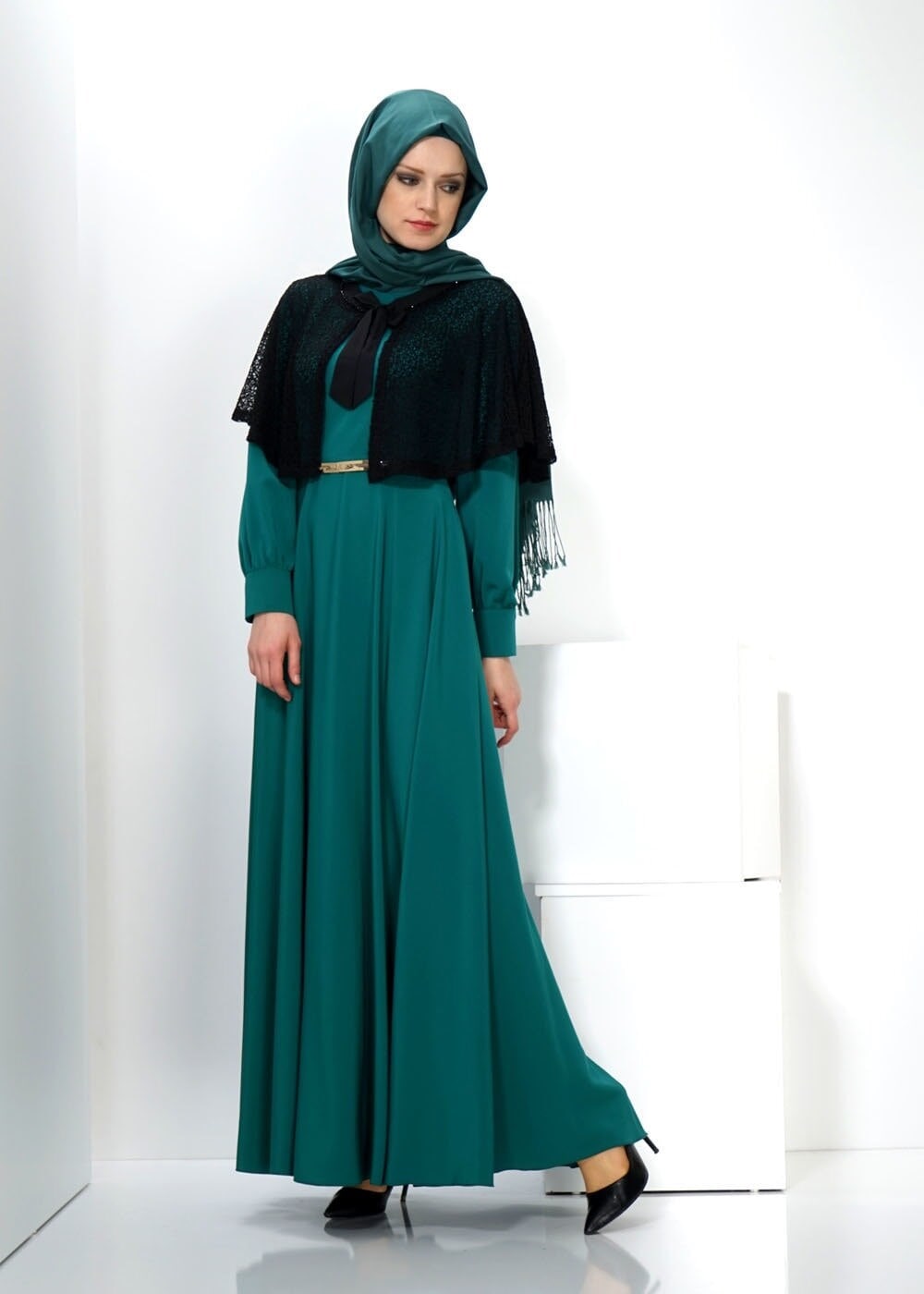 Tesettür giyim YEŞİL 4505 ELBİSE