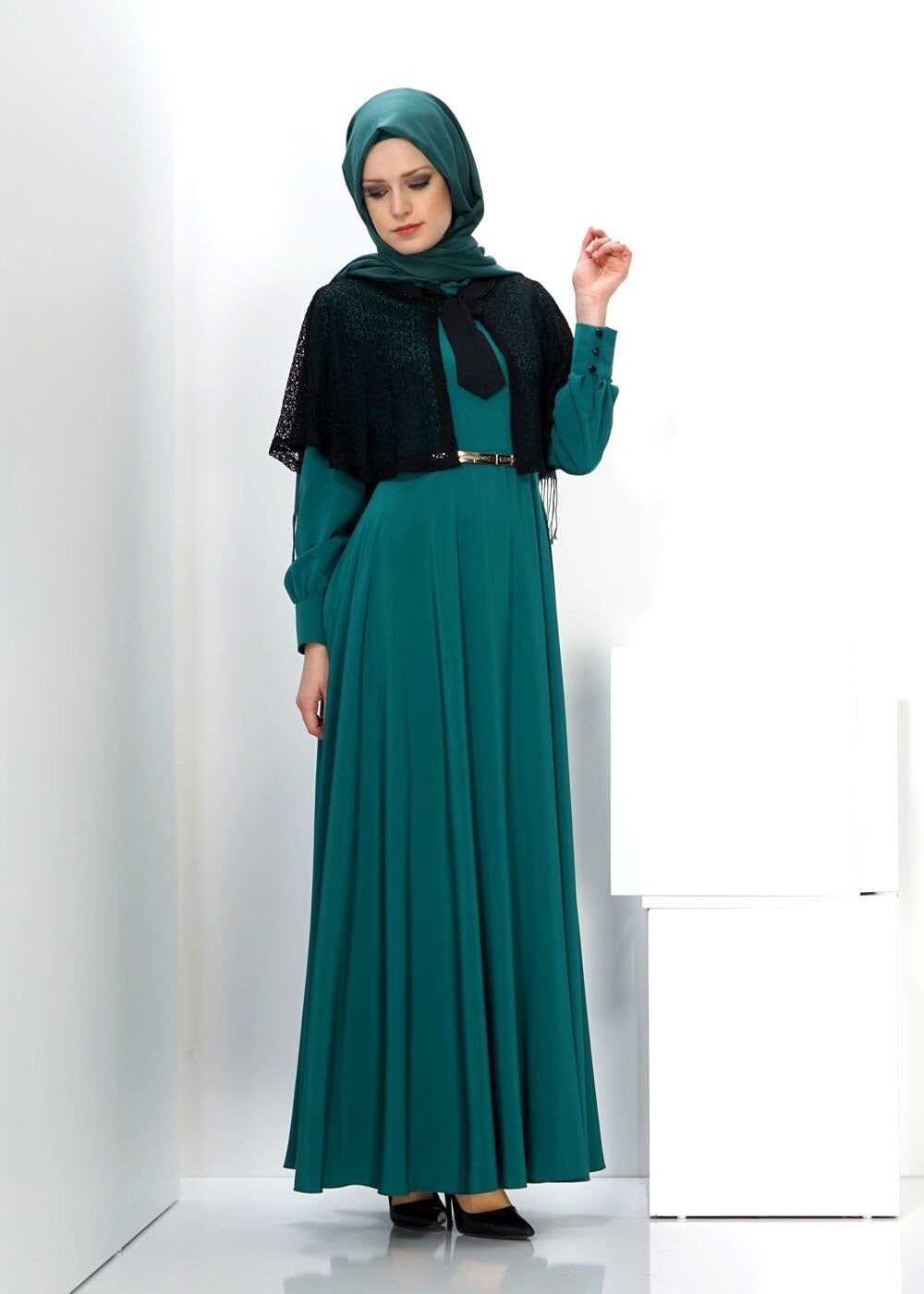 Tesettür giyim YEŞİL 4505 ELBİSE