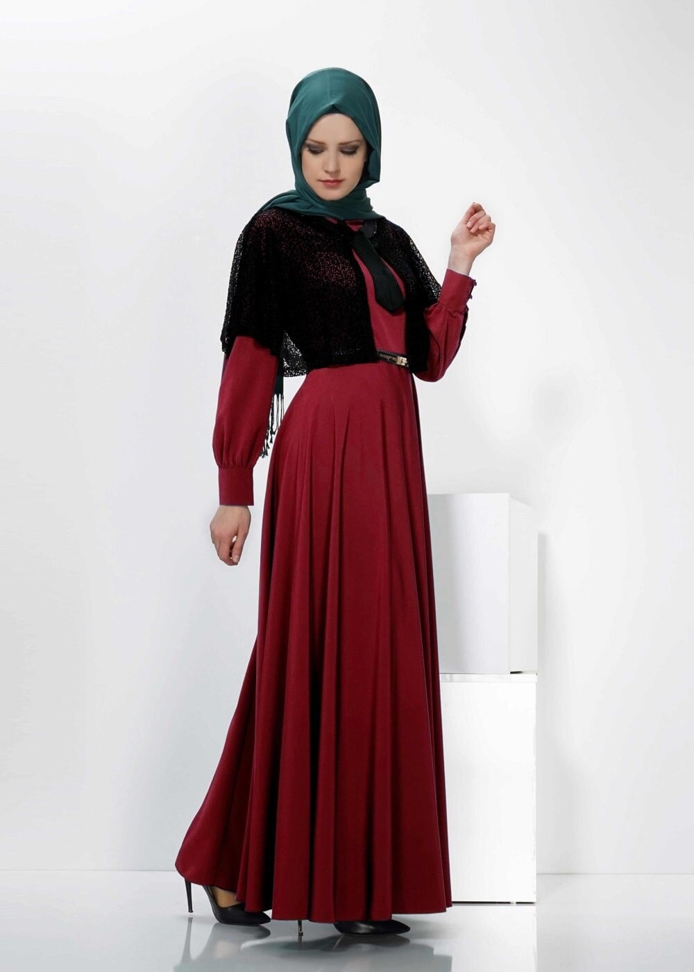 Tesettür giyim BORDO 4505 ELBİSE