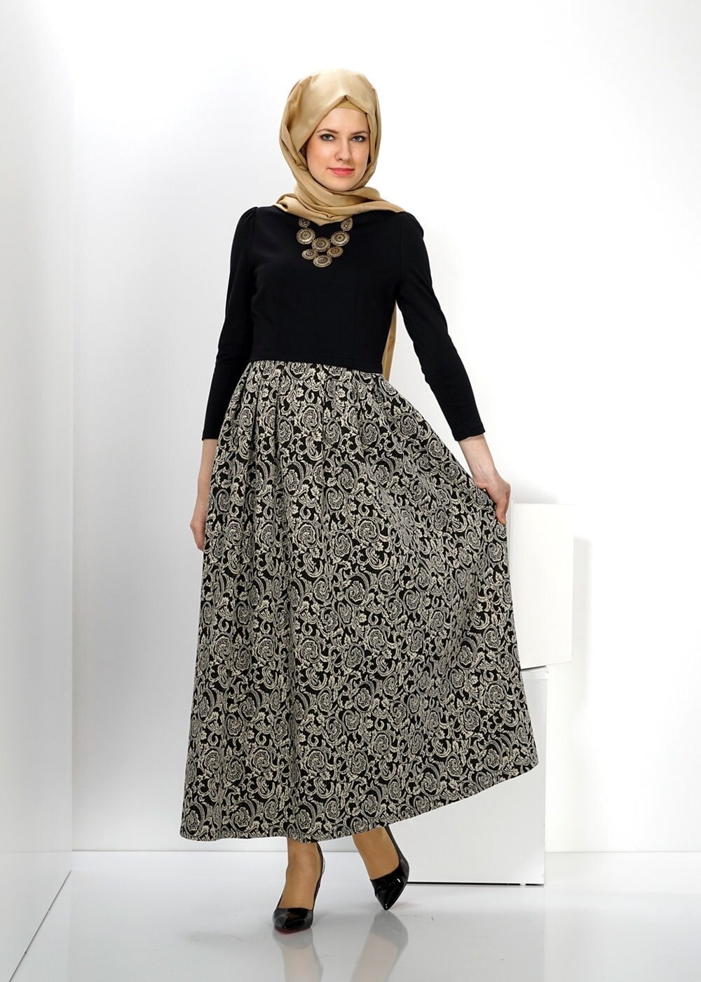 Tesettür giyim BEJ 4524 ELBİSE 