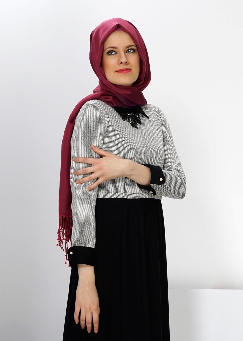 Tesettür giyim BEYAZ 4539 ELBİSE